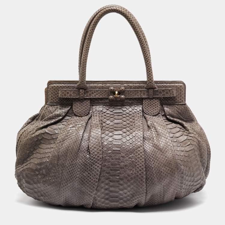 Pre Owned Zagliani Dark Beige Python Puffy Hobo