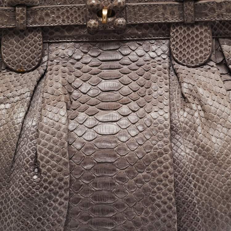Pre Owned Zagliani Dark Beige Python Puffy Hobo