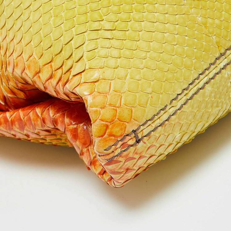 Pre Owned Zagliani Yellow/Orange Python Leather Flap Clutch