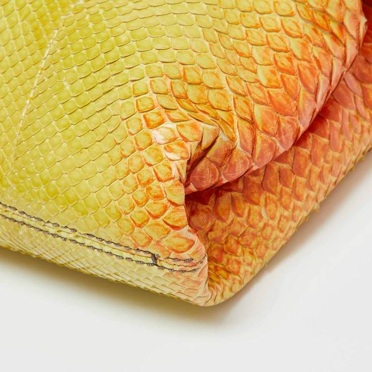Pre Owned Zagliani Yellow/Orange Python Leather Flap Clutch
