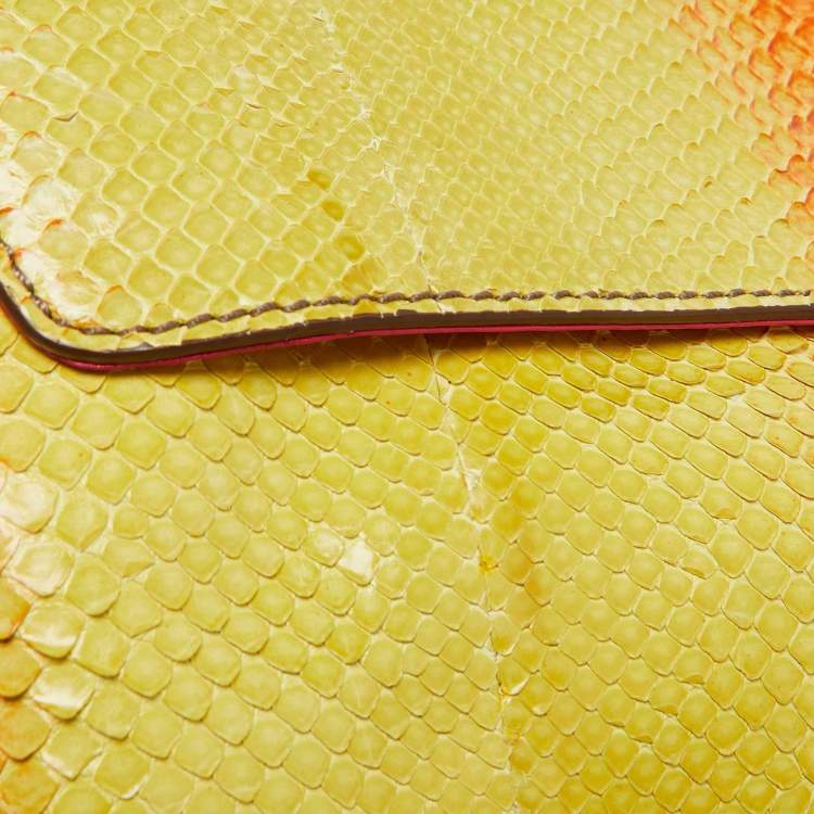 Pre Owned Zagliani Yellow/Orange Python Leather Flap Clutch