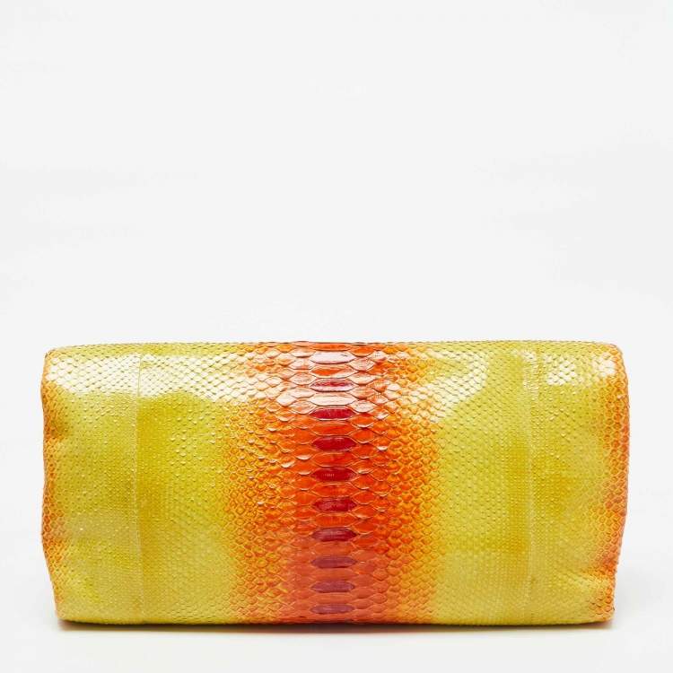 Pre Owned Zagliani Yellow/Orange Python Leather Flap Clutch