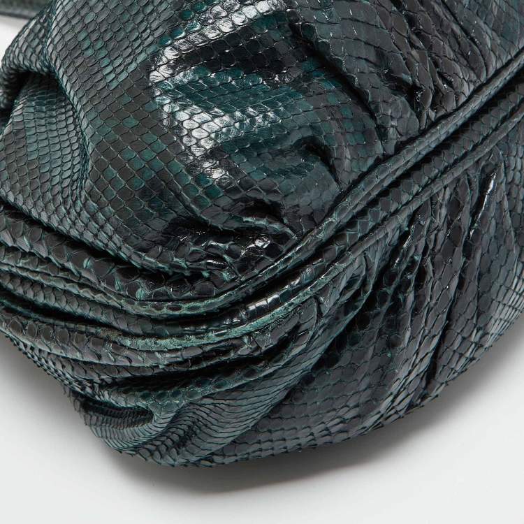 Pre Owned Zagliani Black/Green Python Puffy Hobo