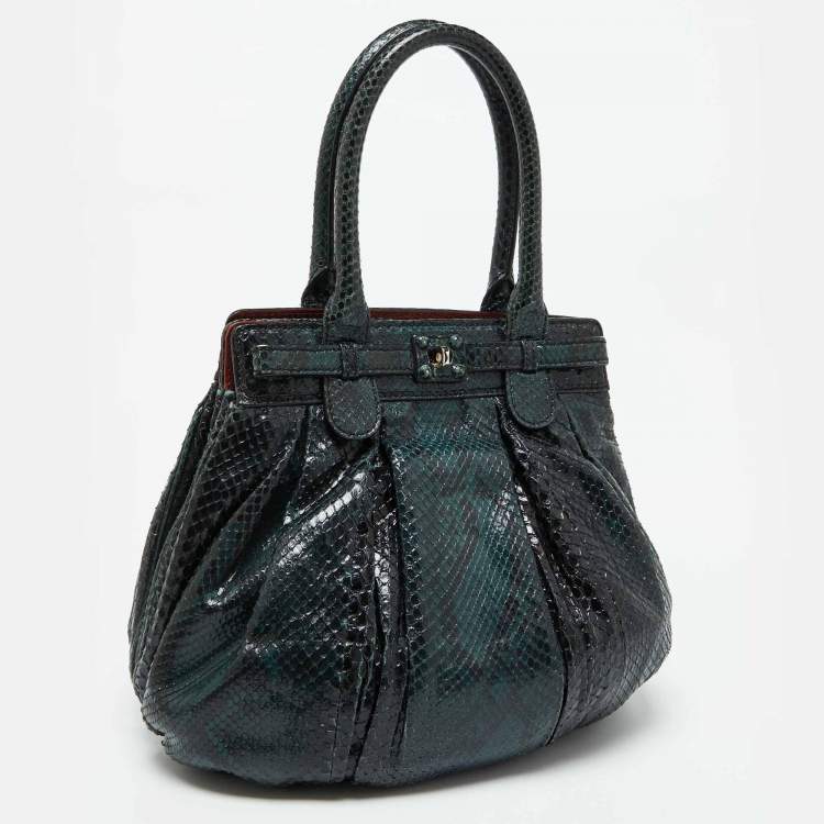 Pre Owned Zagliani Black/Green Python Puffy Hobo