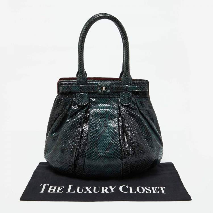 Pre Owned Zagliani Black/Green Python Puffy Hobo