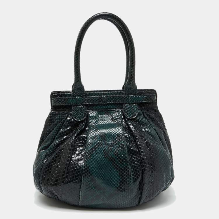 Pre Owned Zagliani Black/Green Python Puffy Hobo