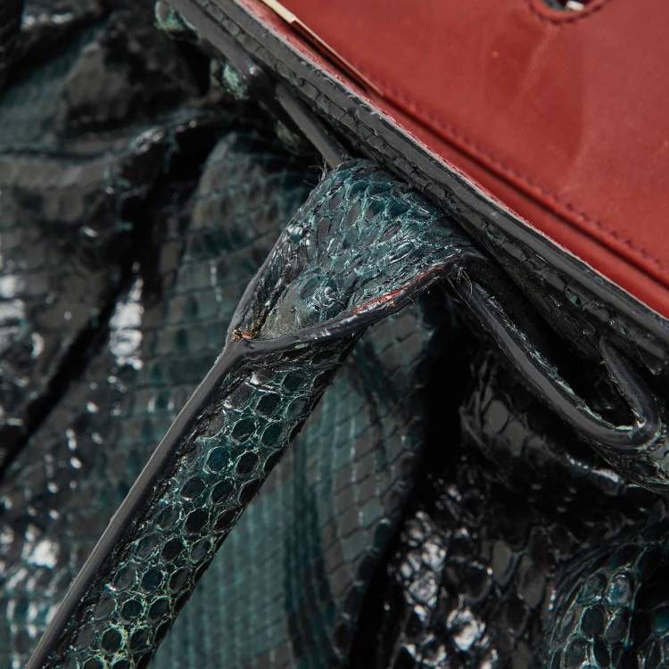 Pre Owned Zagliani Black/Green Python Puffy Hobo