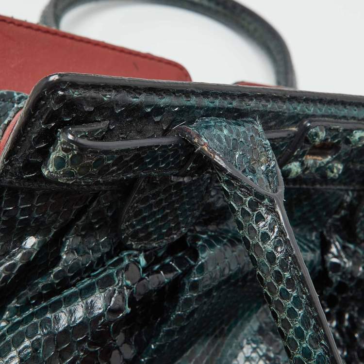 Pre Owned Zagliani Black/Green Python Puffy Hobo