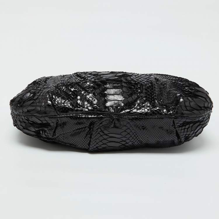 Pre Owned Zagliani Black Python Oversized Pouch Clutch
