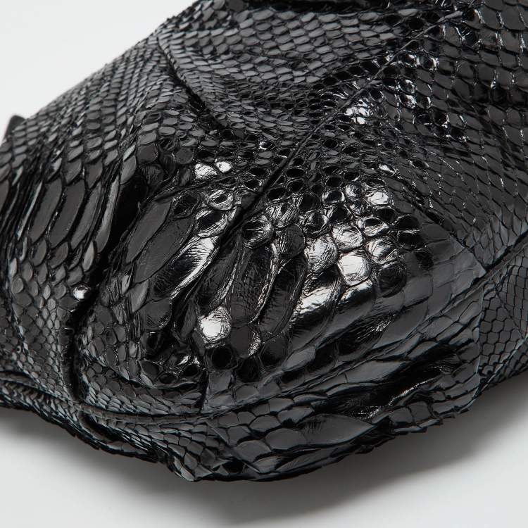 Pre Owned Zagliani Black Python Oversized Pouch Clutch
