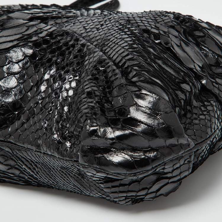 Pre Owned Zagliani Black Python Oversized Pouch Clutch