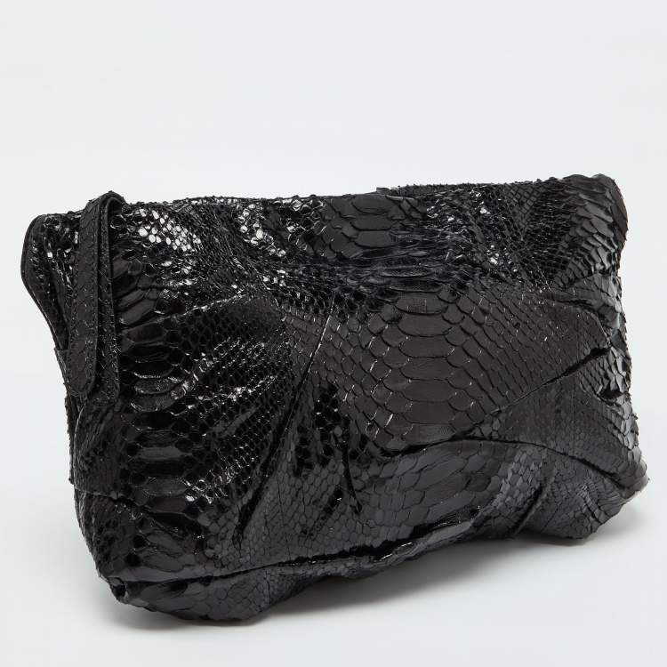 Pre Owned Zagliani Black Python Oversized Pouch Clutch