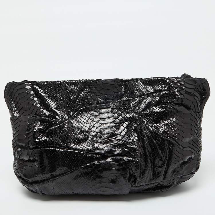 Pre Owned Zagliani Black Python Oversized Pouch Clutch