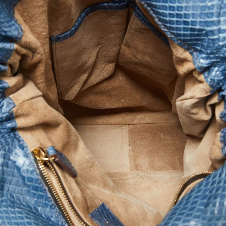 Pre Owned Zagliani Blue Python Shopper Tote