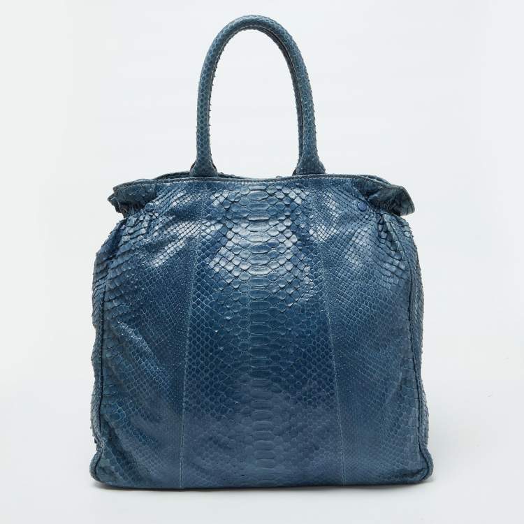 Pre Owned Zagliani Blue Python Shopper Tote