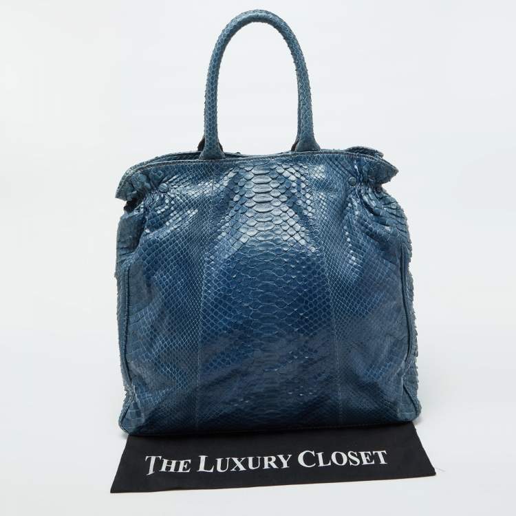 Pre Owned Zagliani Blue Python Shopper Tote