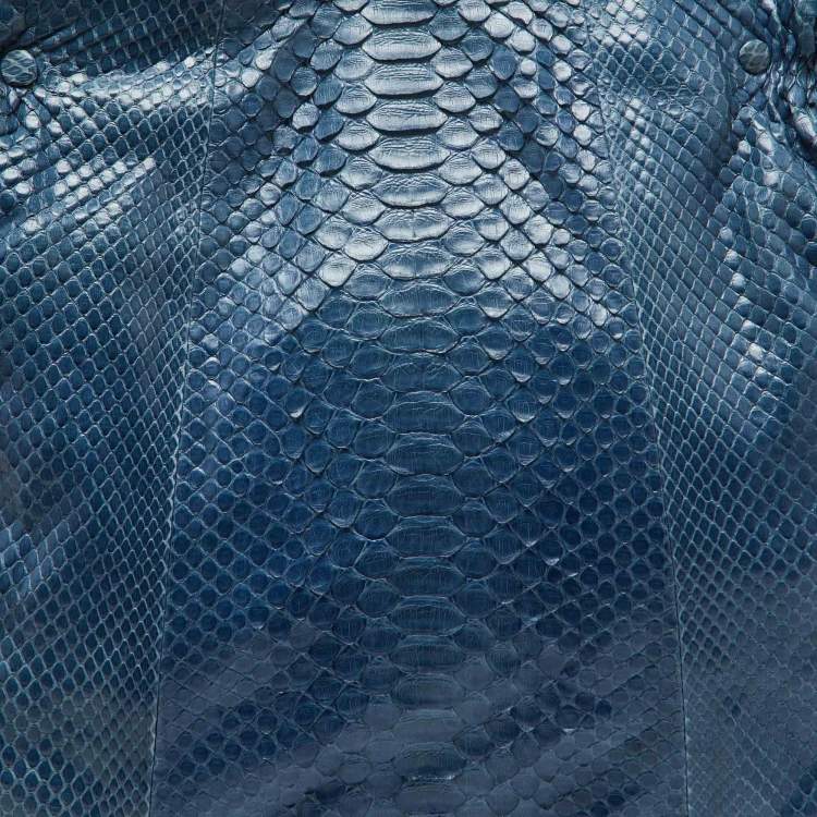 Pre Owned Zagliani Blue Python Shopper Tote