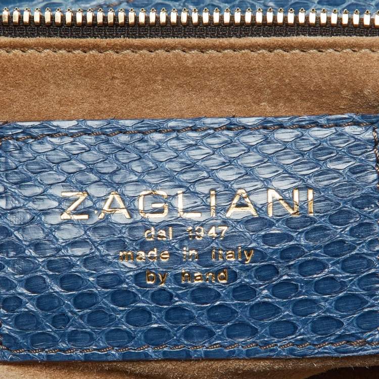 Pre Owned Zagliani Blue Python Shopper Tote