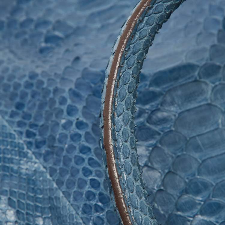 Pre Owned Zagliani Blue Python Shopper Tote
