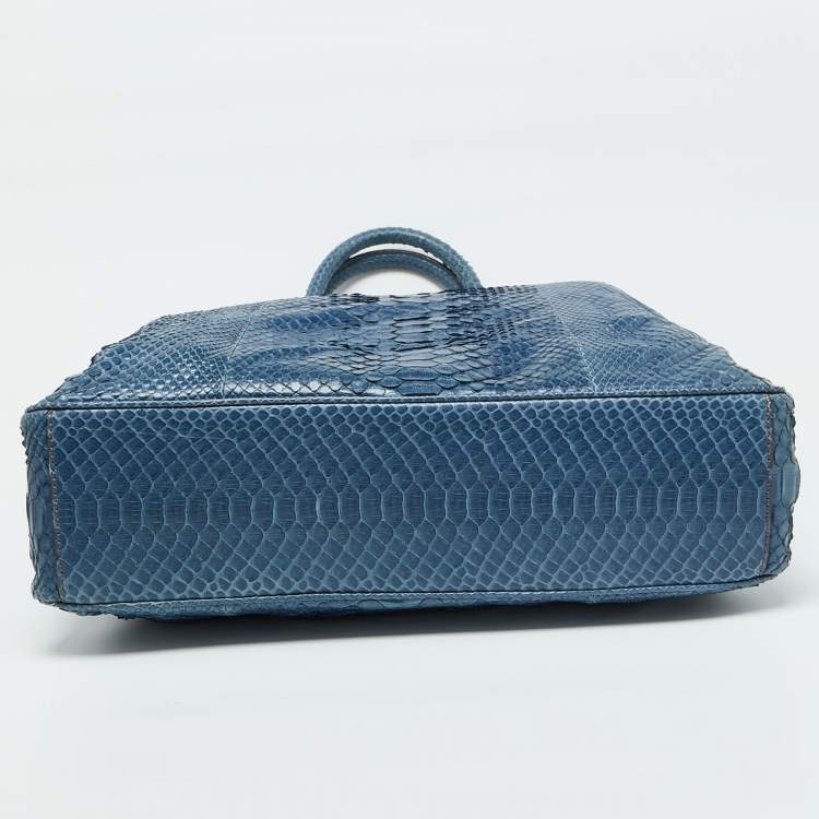 Pre Owned Zagliani Blue Python Shopper Tote