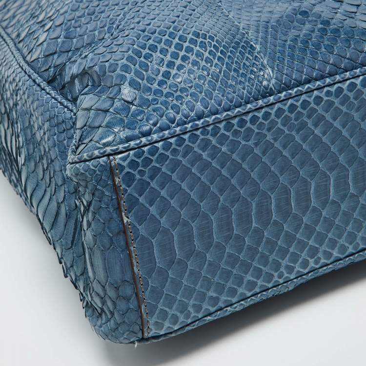 Pre Owned Zagliani Blue Python Shopper Tote