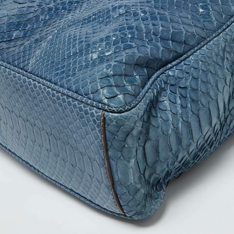 Pre Owned Zagliani Blue Python Shopper Tote