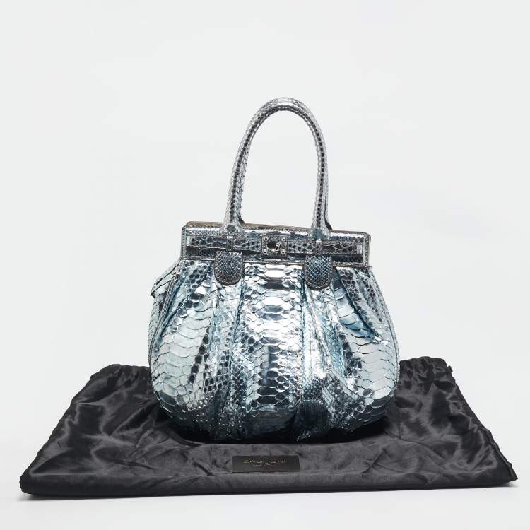 Pre Owned Zagliani Metallic Python Puffy Hobo