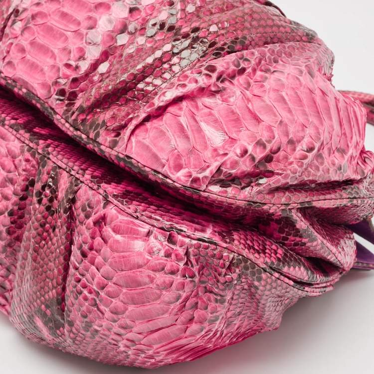 Pre Owned Zagliani Pink/Black Python Puffy Hobo
