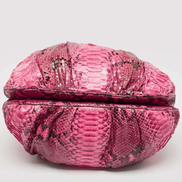 Pre Owned Zagliani Pink/Black Python Puffy Hobo
