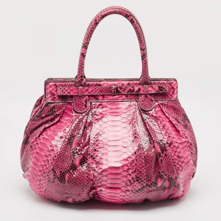 Pre Owned Zagliani Pink/Black Python Puffy Hobo