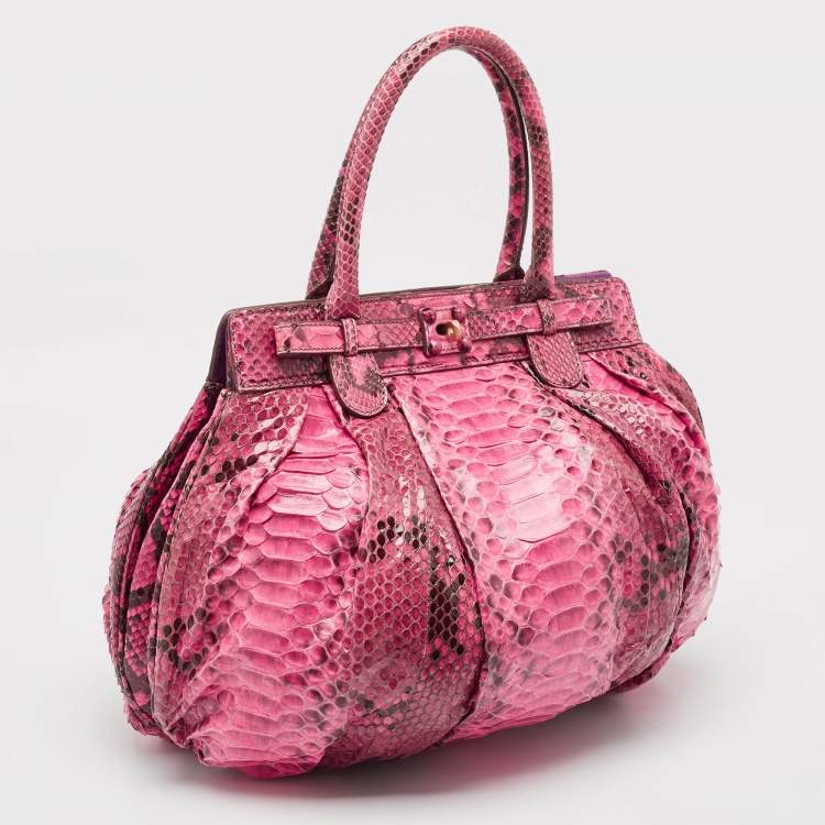 Pre Owned Zagliani Pink/Black Python Puffy Hobo