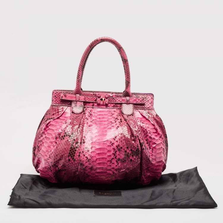 Pre Owned Zagliani Pink/Black Python Puffy Hobo