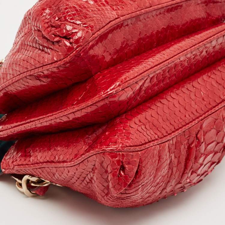Pre Owned Zagliani Red Python Flap Chain Hobo