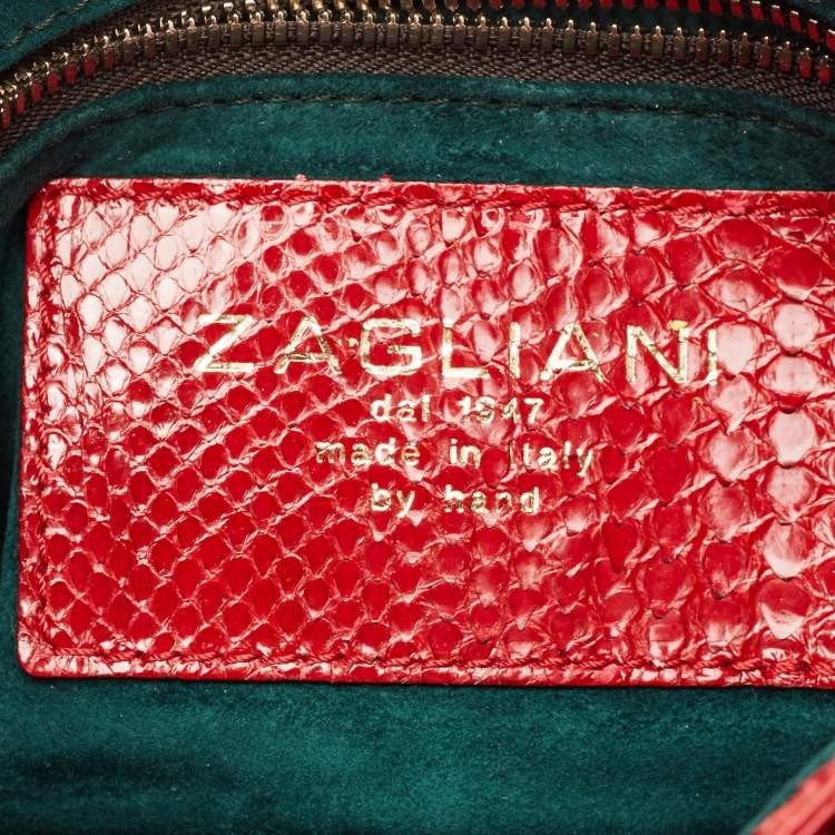 Pre Owned Zagliani Red Python Flap Chain Hobo