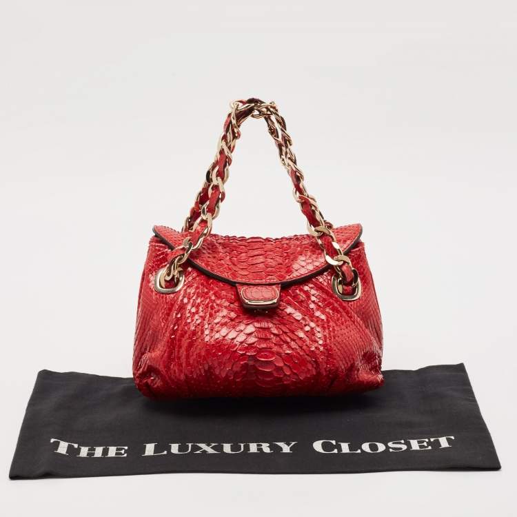 Pre Owned Zagliani Red Python Flap Chain Hobo