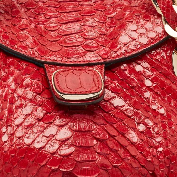 Pre Owned Zagliani Red Python Flap Chain Hobo