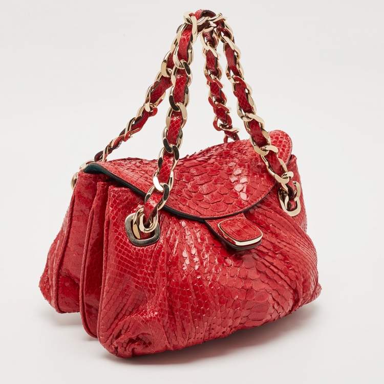 Pre Owned Zagliani Red Python Flap Chain Hobo