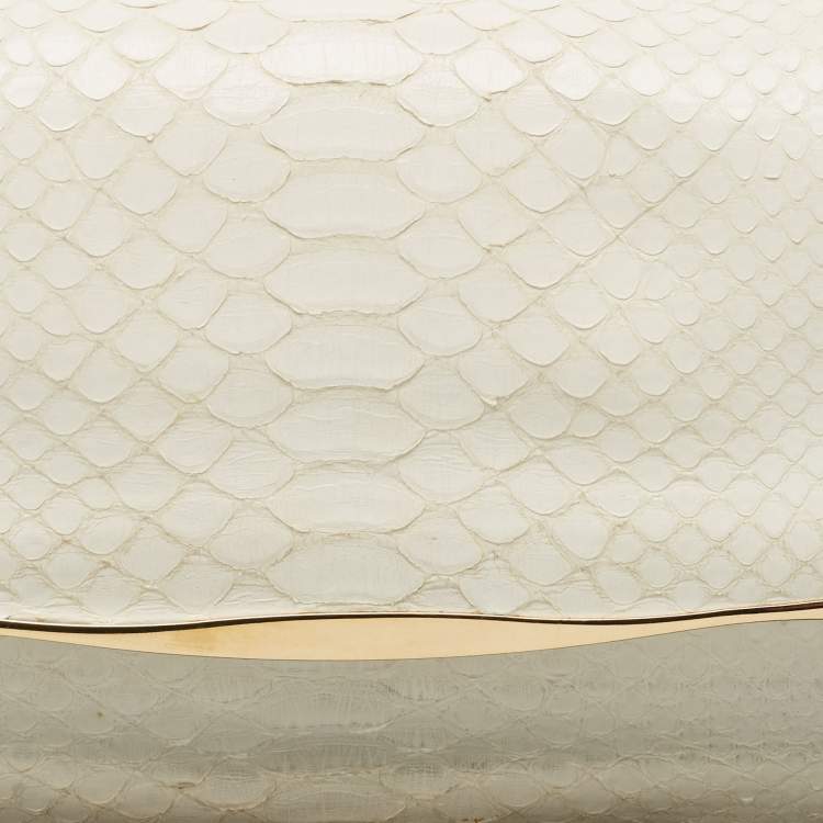 Pre Owned Zagliani White Python Oversized Flap Clutch