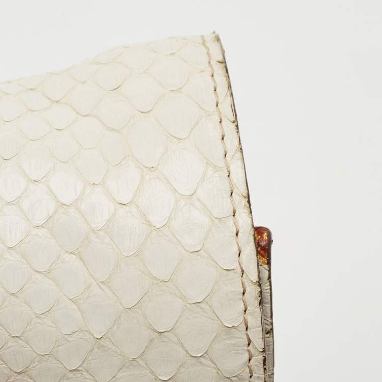 Pre Owned Zagliani White Python Oversized Flap Clutch