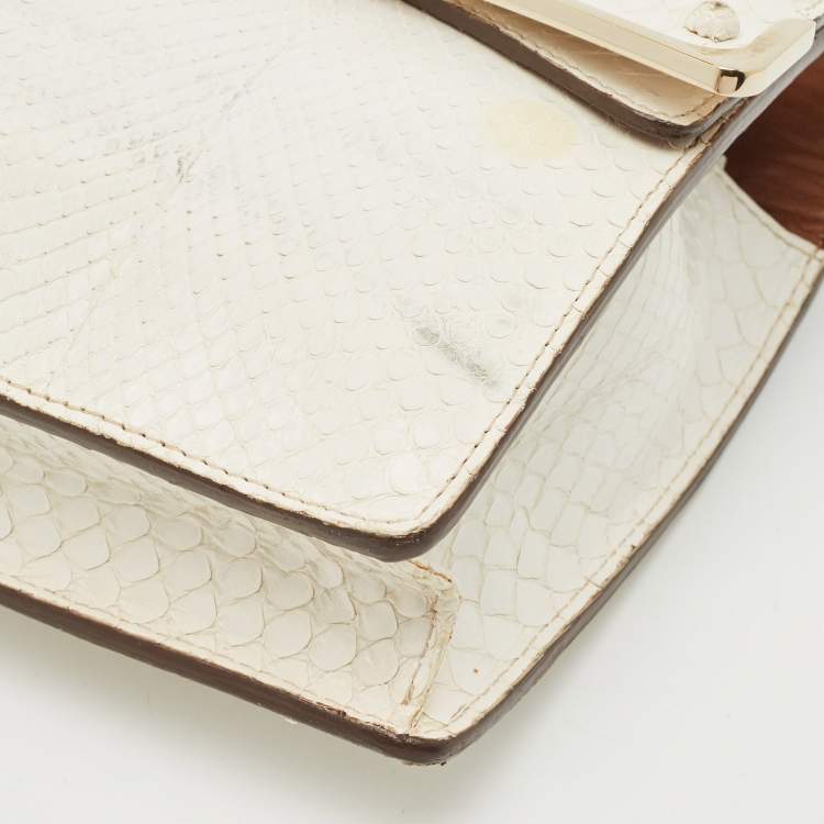 Pre Owned Zagliani White Python Oversized Flap Clutch
