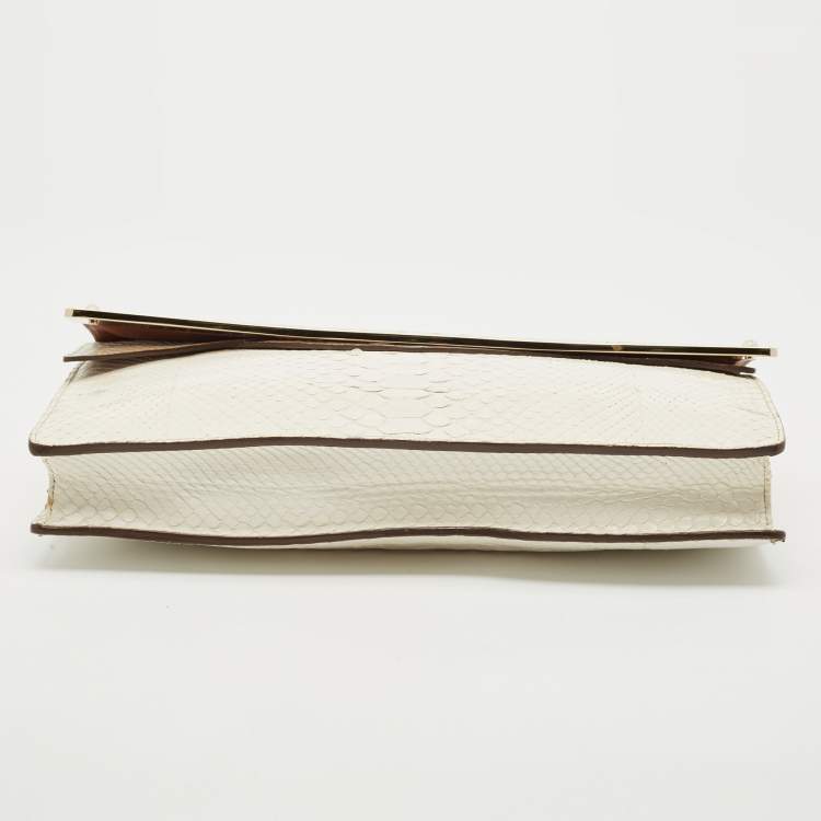 Pre Owned Zagliani White Python Oversized Flap Clutch
