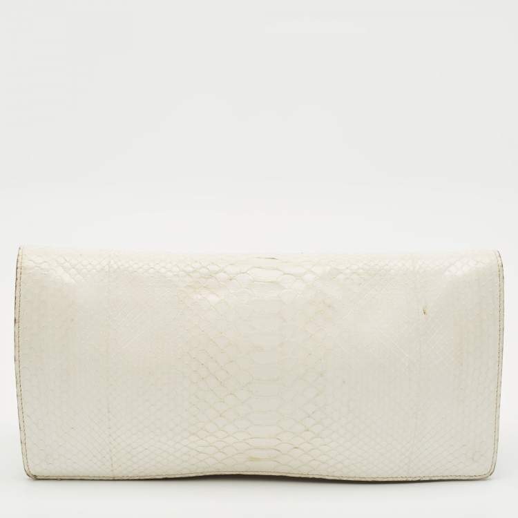 Pre Owned Zagliani White Python Oversized Flap Clutch