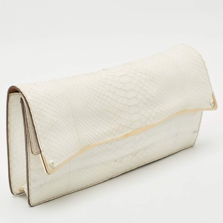 Pre Owned Zagliani White Python Oversized Flap Clutch