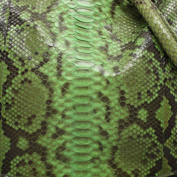 Pre Owned Zagliani Green Python Fringe Details Flap Shoulder Bag