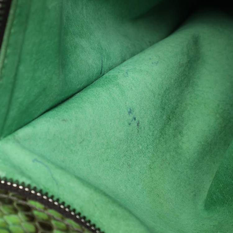 Pre Owned Zagliani Green Python Fringe Details Flap Shoulder Bag