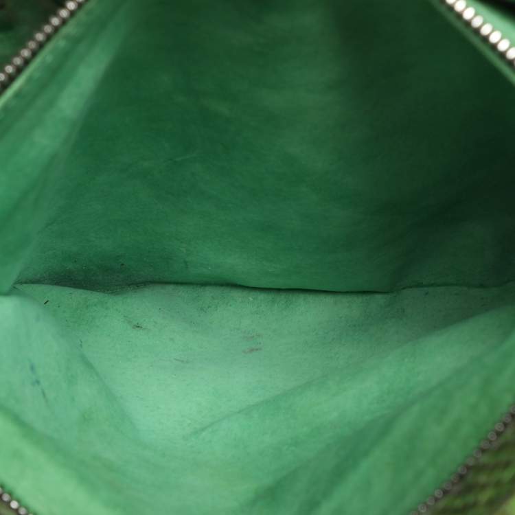 Pre Owned Zagliani Green Python Fringe Details Flap Shoulder Bag