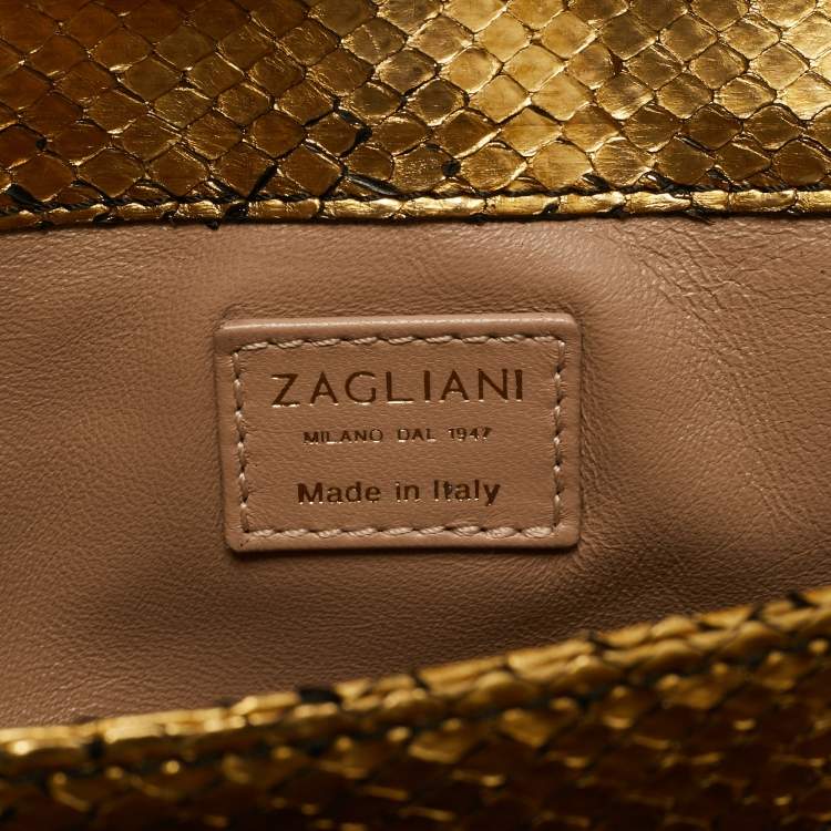 Pre Owned Zagliani Beige/Black Python Turnlock Flap Chain Shoulder Bag