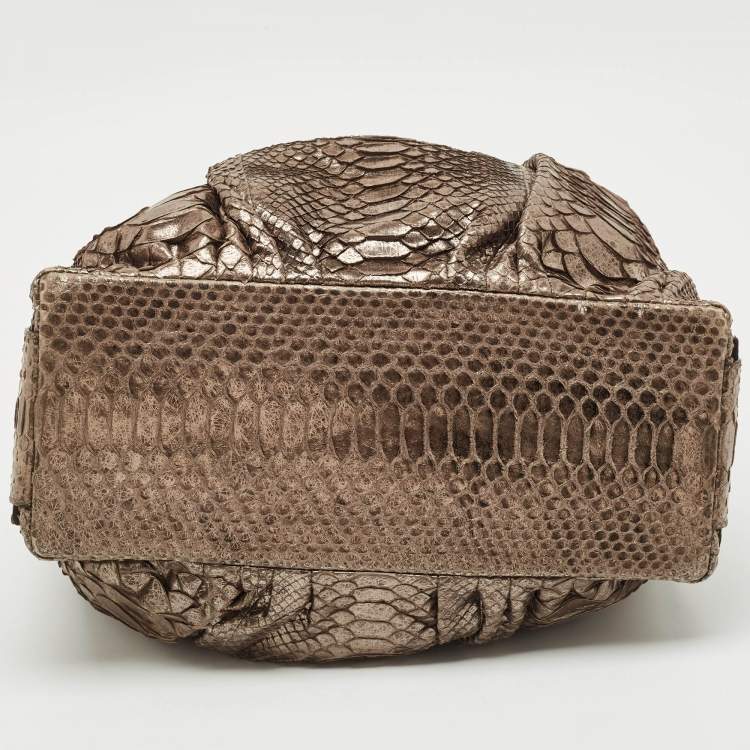 Pre Owned Zagliani Metallic Python Flap Hobo