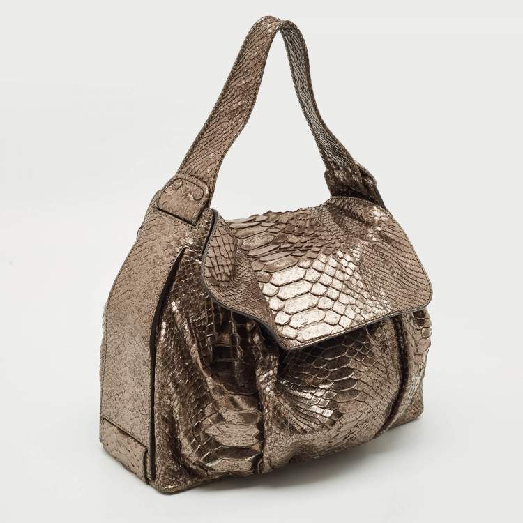 Pre Owned Zagliani Metallic Python Flap Hobo