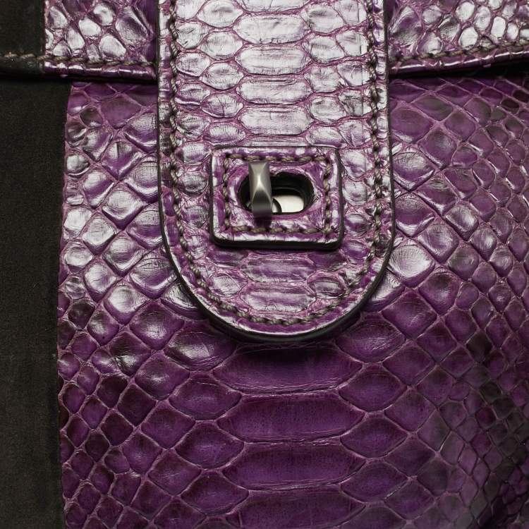 Pre Owned Zagliani Multicolor Suede and Python Clutch